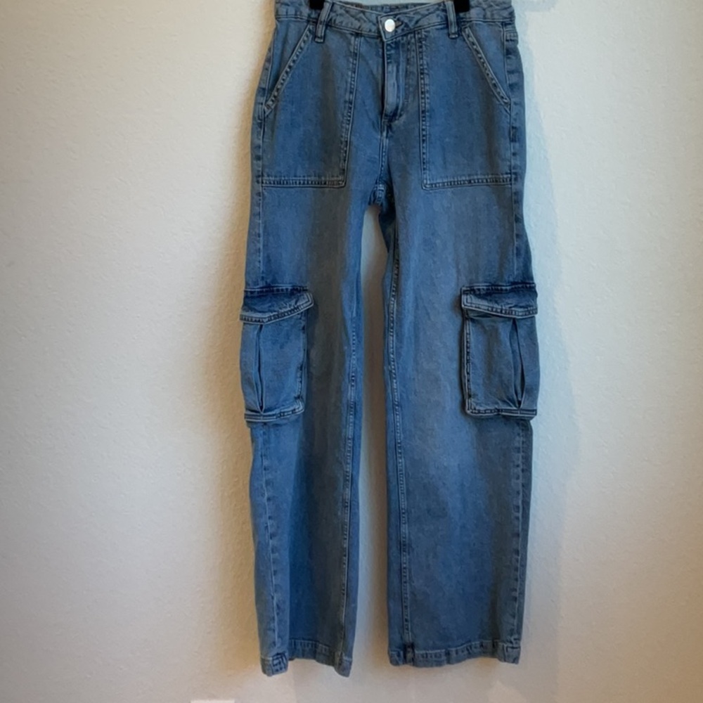 ON 34TH Wide-Leg Cargo Blue Jeans Size 4 - Picture 4 of 11